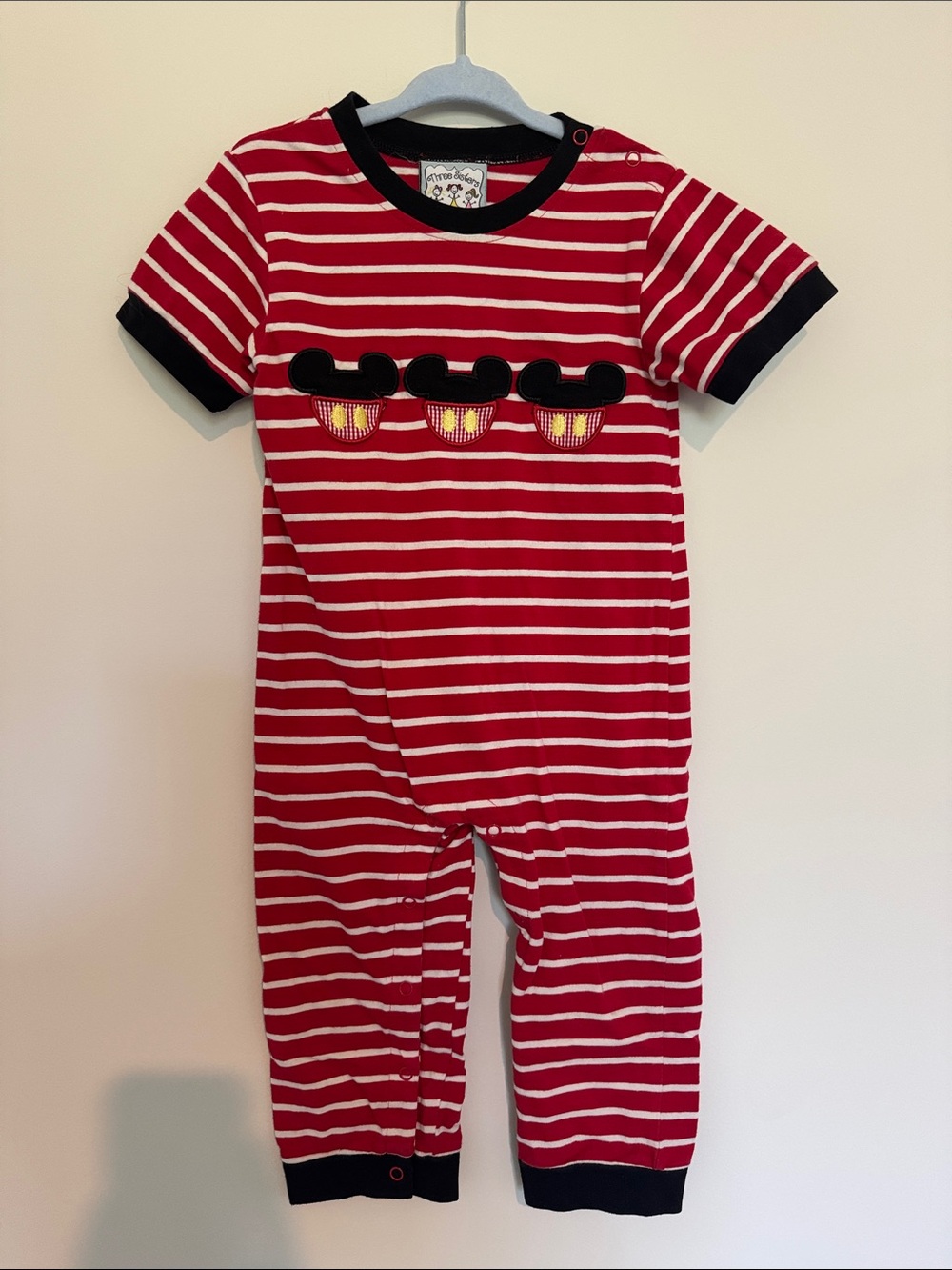 Three Sisters Red Striped One-Piece Romper Magical Mouse 2T